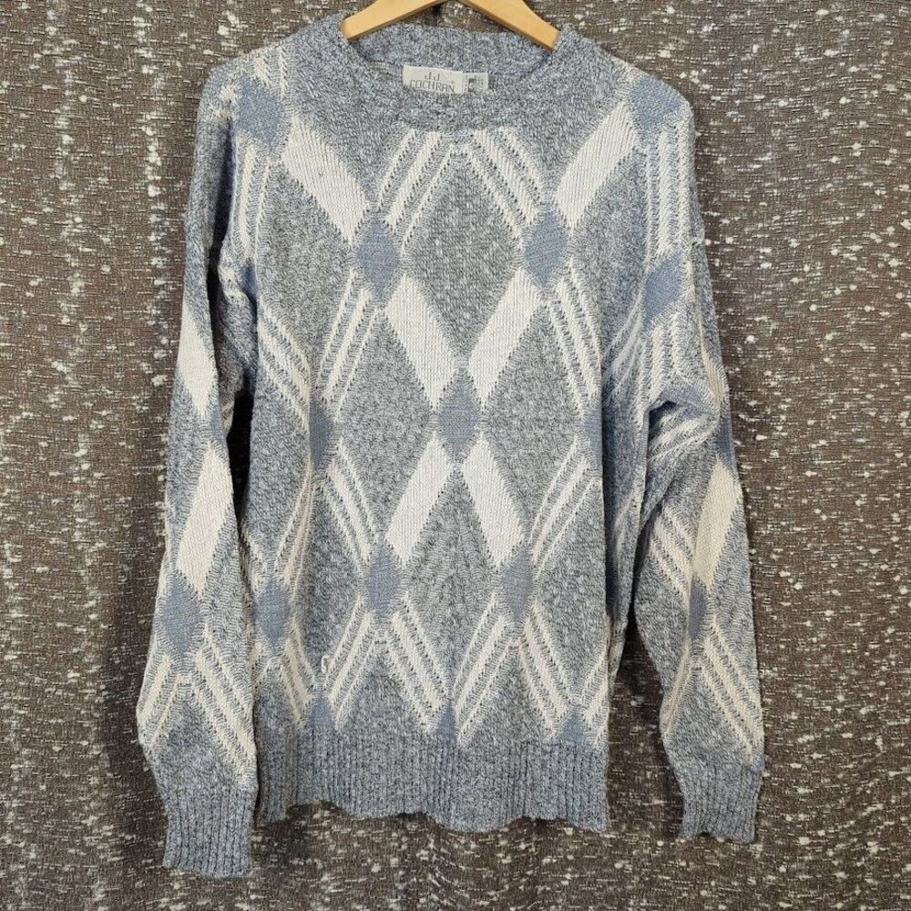 Vintage JJ Cochran Pullover Knit Diamond Gray/Blue Sweater Men's‎ Large